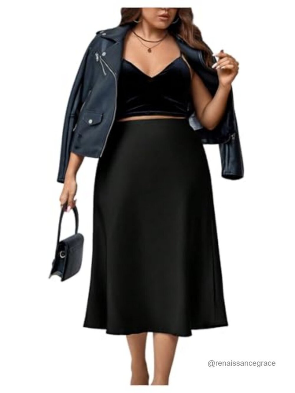 Plus Size Satin A-Line Midi Skirt High Waisted Flared